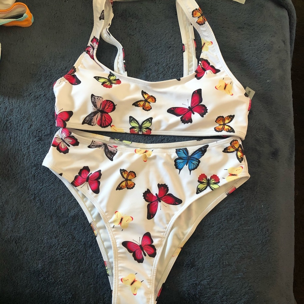SHEIN butterfly print high-rise waist bikini